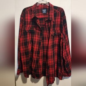 Faded Glory Red and Black Plaid Casual Button Down Shirt